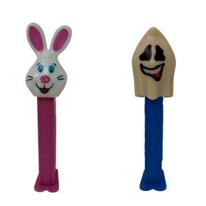 Vintage 90s PEZ Lot – White Easter Bunny & Naughty Neil Ghost Dispensers
